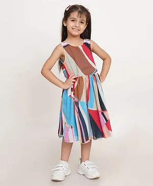 Creative Kids Sleeveless Abstract Design Printed Fit & Flare Dress - Blue & Pink