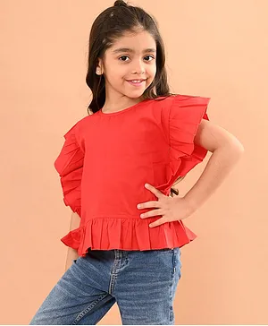 Lilpicks Couture   Half Ruffle Sleeves Solid Top - Red