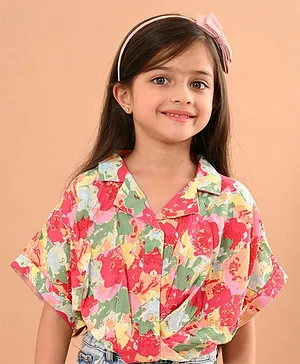 Lilpicks Couture Half Sleeves Drop Shoulder Abstract Printed Shirt Style Top - Multi Colour