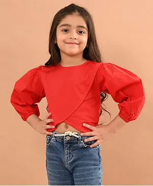 Lilpicks Couture   Full Sleeves Solid Crop Top - Red