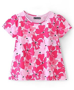 Pine Kids 100% Cotton Knit Half Sleeves Floral Printed Top - Snow White