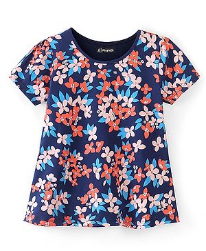 Pine Kids Puff Sleeves A-line All Over Floral Printed Top - Navy Peony