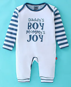 Mini Taurus Cotton Full Sleeves Text Print Romper - Light Blue