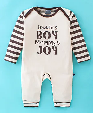 Mini Taurus Cotton Full Sleeves Text Print Romper - Light Cream