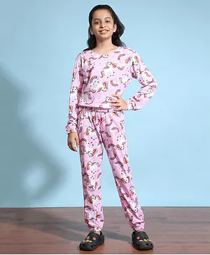 Ninos Dreams Full Sleeves Unicorn Printed Coordinating Top & Pajama Set - Pink