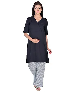 9teenAGAIN Half Sleeves Maternity Nursing Top And Pajama - Black