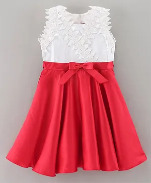 Enfance Core Sleeveless Bow Detailed & Floral Lace Embellished Fit & Flare Dress - Red