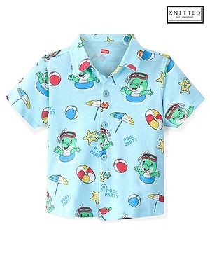 Babyhug 100% Cotton Knit Half Sleeves Crocodile Printed Shirt - Blue
