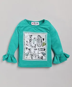 M'andy Full Frill Sleeves Sequin Embellished Sinker Top - Green