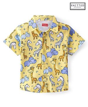 Babyhug Cotton Knit Half Sleeves Giraffe Printed Regular Shirt - Yellow