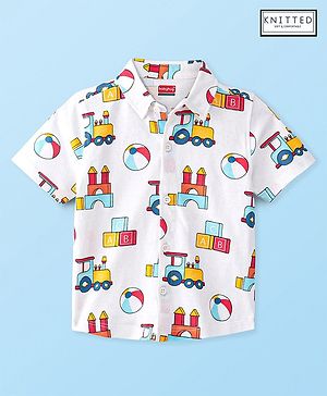 Babyhug 100% Cotton Knit Half Sleeves Shirt Toys Print - White & Red