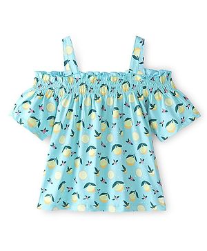 Babyhug Off-Shoulder Half Sleeves Top with Floral Print - Blue