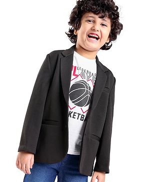 Babyhug Full Sleeves Solid Colour Party Wear Blazer with Graphic Printed T-Shirt - Black