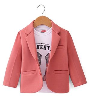 Babyhug Full Sleeves Solid Colour Party Wear Blazer with Graphic Printed T-Shirt - Peach