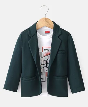 Babyhug Full Sleeves Party Wear Blazer with Graphic Printed T-Shirt - Green