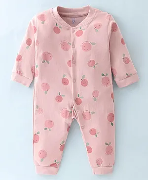 Pink Rabbit Interlock Full Sleeves Sleep Suit Fruity Print - Peach