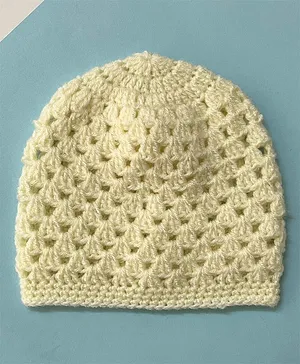 Little Peas  Shell Pattern Detailed Handmade Woollen Cap - Off White