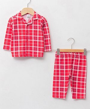 LC Waikiki Full Sleeves Plaid Checked Coordinating Night Suit - Red