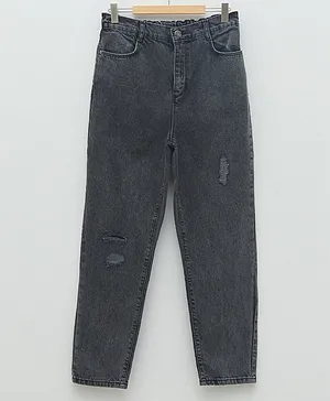 LC Waikiki Cotton Basic Elastic Waist Mild Distressed Button Down Jeans - Blue