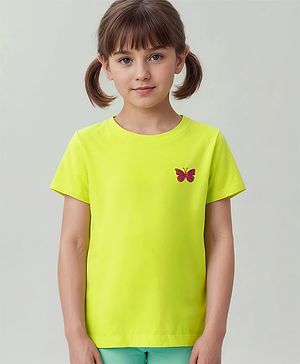 Pine Kids 100% Cotton Half Sleeves Round Neck T-Shirt Floral Print - Yellow