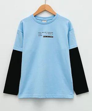 LC Waikiki Full Sleeves Placement Text Printed Tee - Blue