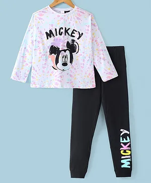 LC  Waikiki Disney Featuring Full Sleeves Mickey Mouse &  Pastel Printed Top With Pant - White