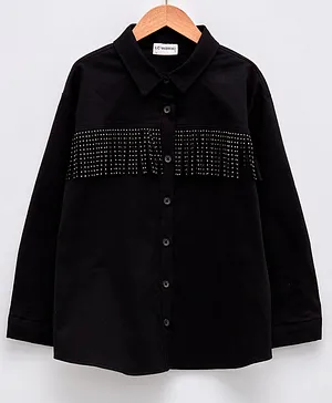 LC Waikiki Full Sleeves Tassel Detailed Cotton Elastane Gabardine Shirt - Black