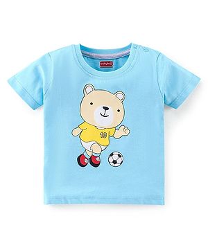 Babyhug 100% Cotton Knit Half Sleeves T-Shirt Bear Print - Blue
