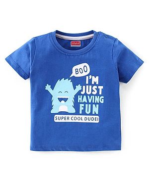 Babyhug 100% Cotton Knit Half Sleeves T-Shirt Monster Graphics - Blue