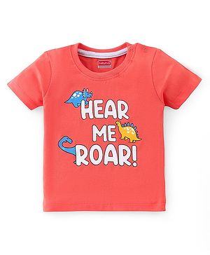 Babyhug Cotton Knit Half Sleeves T-Shirt with Dino Graphics Print - Orange