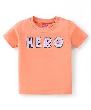 Babyhug 100% Cotton Knit Half Sleeves T-Shirt Hero Graphics - Light Orange