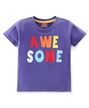Babyhug 100% Cotton Knit Half Sleeves T-Shirt with Text Graphics - Blue
