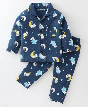 Little Darlings Cotton Knit Full Sleeves Night Suit With Koala Print - Navy Blue