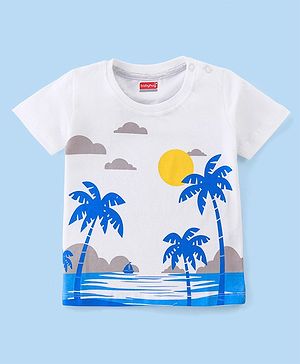 Babyhug 100% Cotton Half Sleeves T-Shirt With Coconut Trees Graphics - White