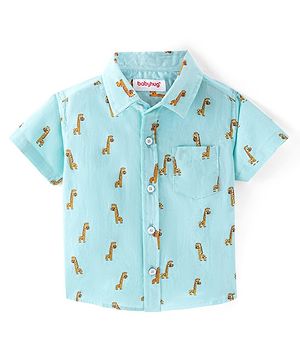 Babyhug 100% Cotton Woven Half Sleeves Regular Collar Shirt Giraffe  Print - Blue
