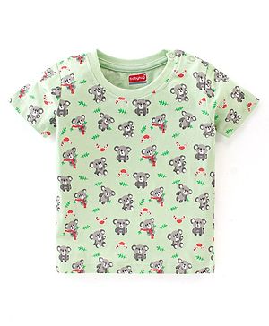 Babyhug 100% Cotton Knit Half Sleeves T-Shirt With Koala Graphics - Green