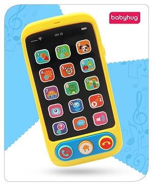 Babyhug Musical Smartphone Toy - Yellow | Realistic Sound & Light Features With Safe Rounded Edges | Enhances Sensory Development, Role Play & Auditory Skills In Toddlers | BIS Certified