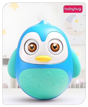 Babyhug Penguin Musical Push and Shake Eye Blinking Blue Roly Poly| Wobbling Bell Sounds For 8 Months+| Child Safe Material| Gifting Toy| BIS Certified