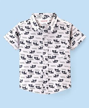 Babyhug Cotton Woven Half Sleeves Shirt Shark Printed - White
