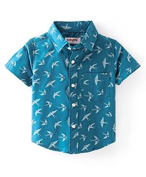 Babyhug 100% Cotton Half Sleeves Shirt Bird Print - Blue