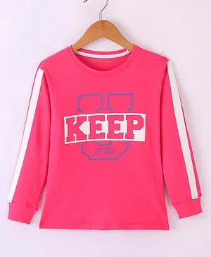 Doreme Single Jersey Full Sleeves T-Shirt Text Printed - Pink