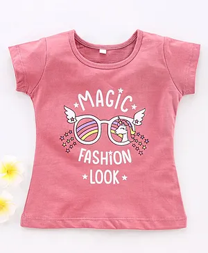 Enfance Core Half Sleeves Placement Magic Fashion Look Unicorn Printed Tee - Pink