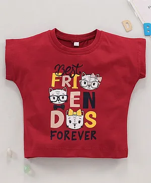 Enfance Core Half Sleeves Best Friends Forever Text Printed Tee - Maroon