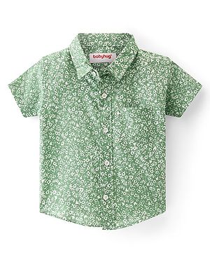 Babyhug 100% Cotton Woven Half Sleeves Floral Print Shirt- Green