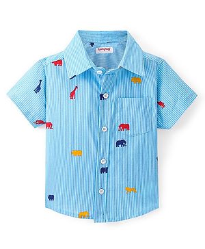 Babyhug 100% Cotton Knit Half Sleeve Shirt With Animals Print - Blue