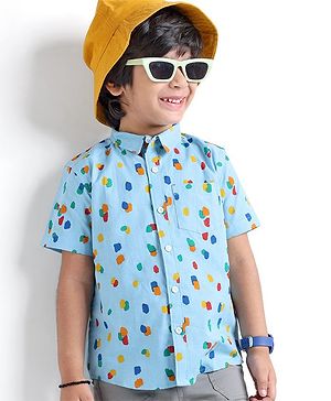 Babyhug 100% Cotton Woven Half Sleeves Abstract Printed Shirt - Blue