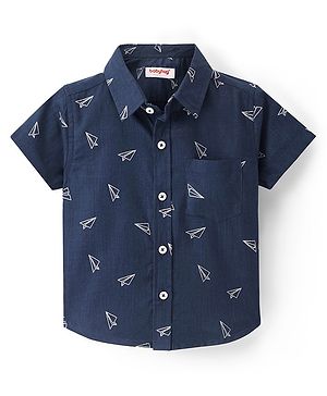 Babyhug Cotton Woven Half Sleeves Paper Planes Printed Shirt - Blue