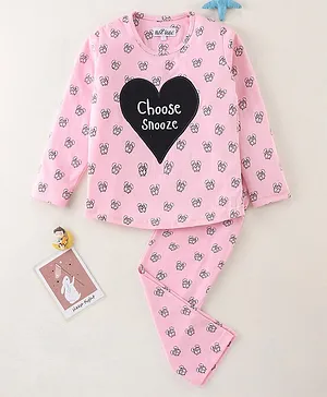 Nite Flite Full Sleeves Choose Snooze Printed Tee With Coordinating Pajama Set - Pink