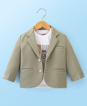 Babyhug Full Sleeves Solid Colour Party Wear Blazer with Graphic Printed T-Shirt - Forest Green