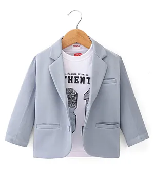 Babyhug Full Sleeves Solid Colour Party Wear Blazer with Graphic Printed T-Shirt - Blue